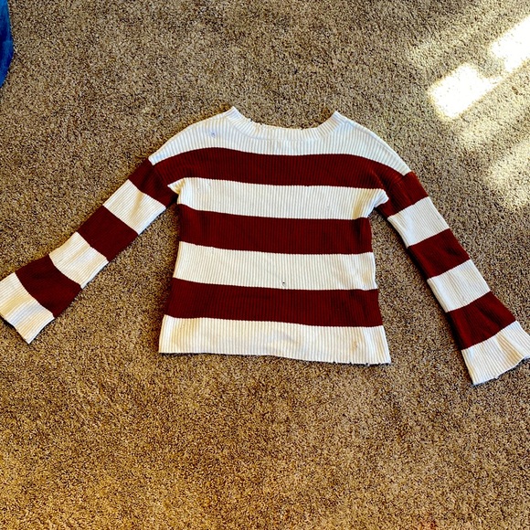 Buckle ribbon sweater with ripped detailing, cream and rust, oversized small - Picture 1 of 5